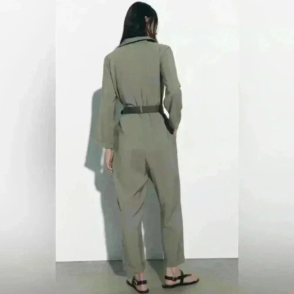 🔥🔥ZARA Hunter Green Belted jumpsuit - Picture 3 of 6